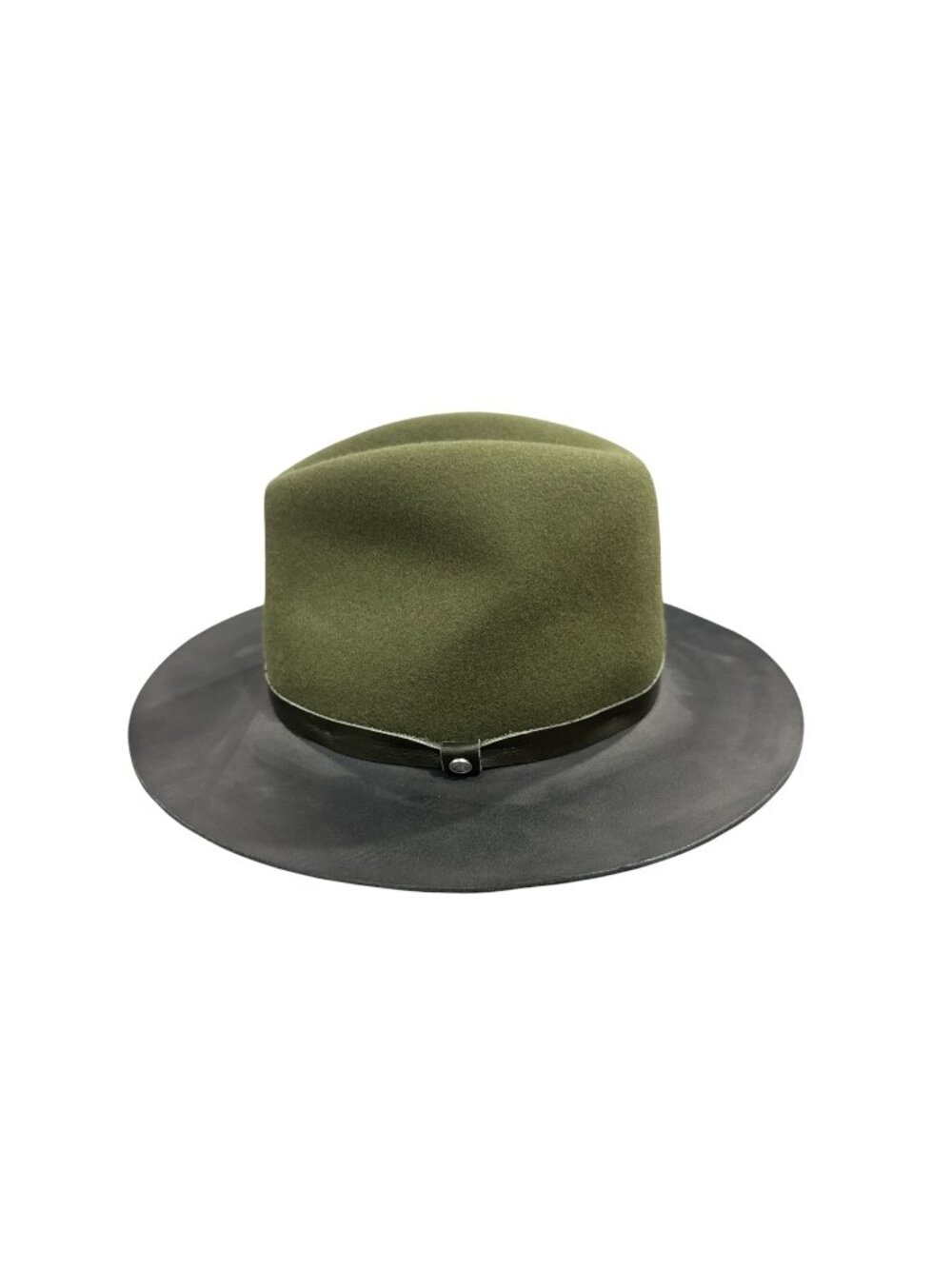 Rag & Bone Olive Green Wool Hat With Black Leather Brim Size S